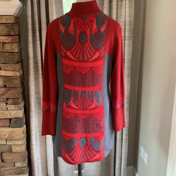Title Nine sz L red and grey merino wool sweater dress - Picture 3 of 5